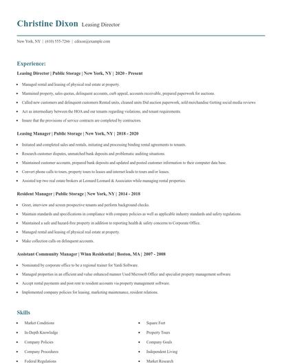 Leasing Director Resume