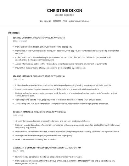 Leasing Director Resume