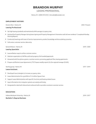 Leasing Professional Resume