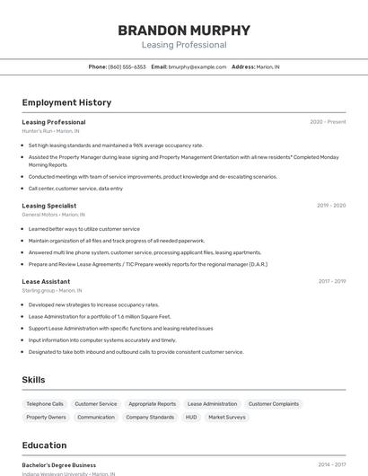 Leasing Professional Resume