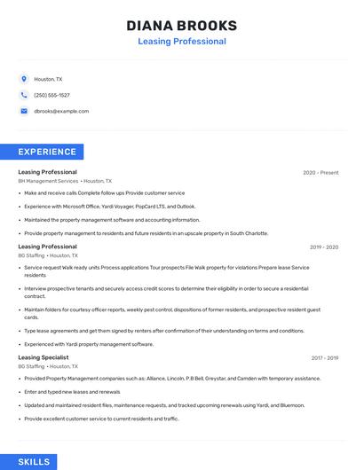 Leasing Professional Resume