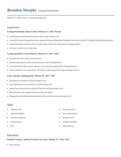 Leasing Professional Resume