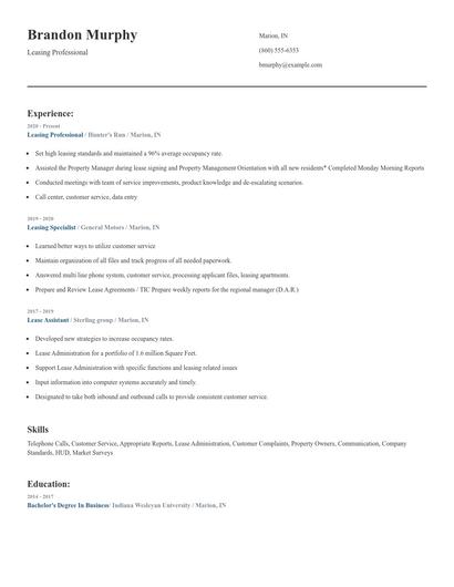 Leasing Professional Resume