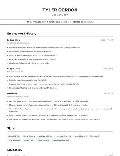 Ledger Clerk Resume