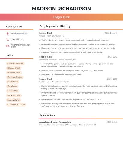 Ledger Clerk Resume