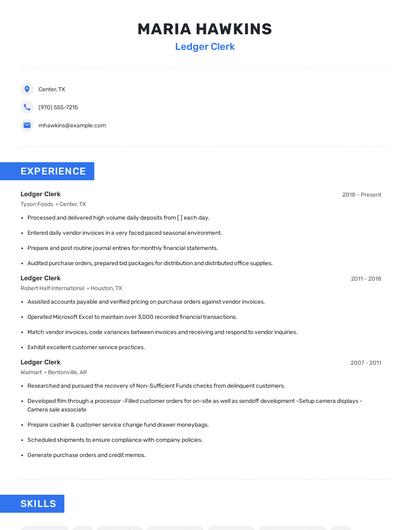 Ledger Clerk Resume