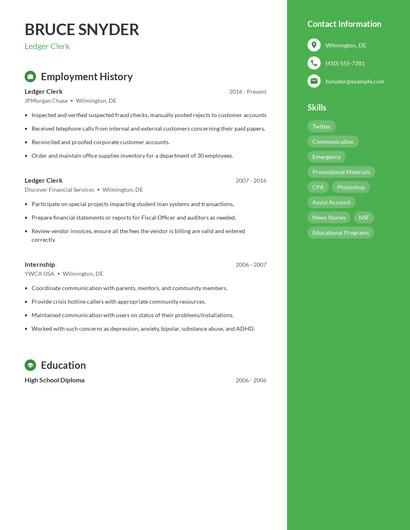 Ledger Clerk Resume