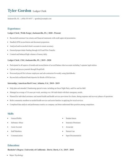 Ledger Clerk Resume