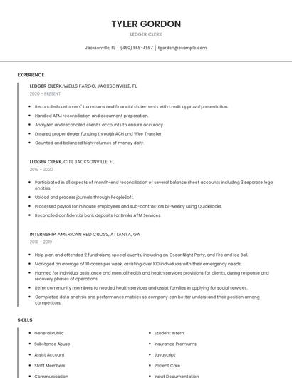 Ledger Clerk Resume