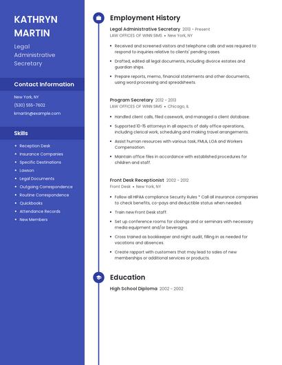 Legal Administrative Secretary Resume