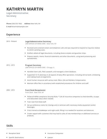 Legal Administrative Secretary Resume