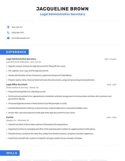 Legal Administrative Secretary Resume