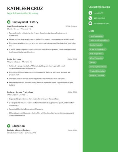 Legal Administrative Secretary Resume