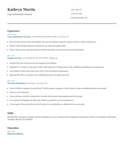 Legal Administrative Secretary Resume
