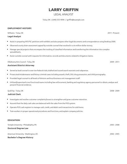 Legal Analyst Resume