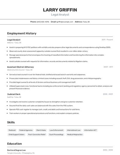 Legal Analyst Resume