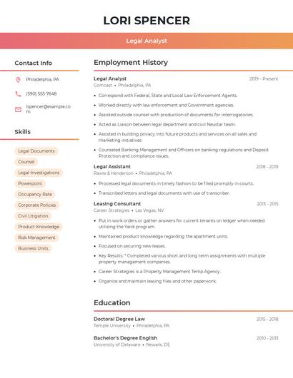 Legal Analyst Resume