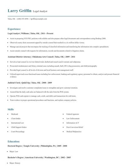 Legal Analyst Resume