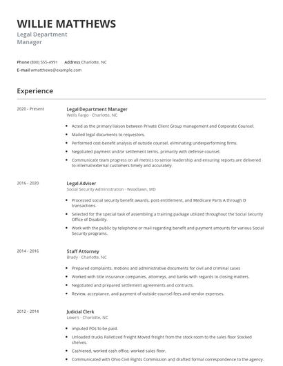 Legal Department Manager Resume