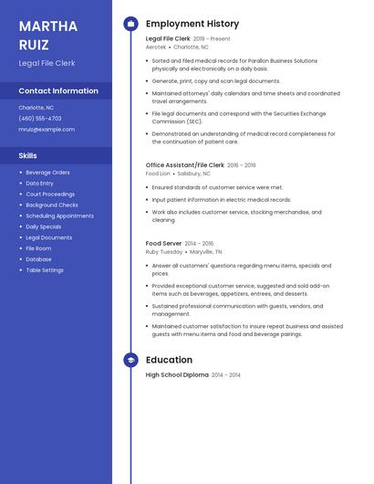 Legal File Clerk Resume