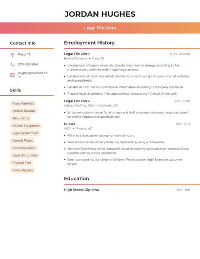 Legal File Clerk Resume