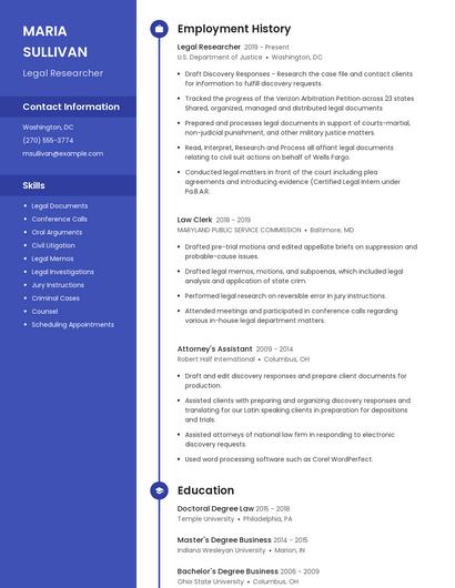 Legal Researcher Resume