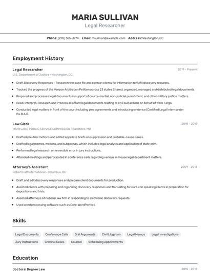 Legal Researcher Resume
