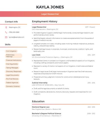 Legal Researcher Resume