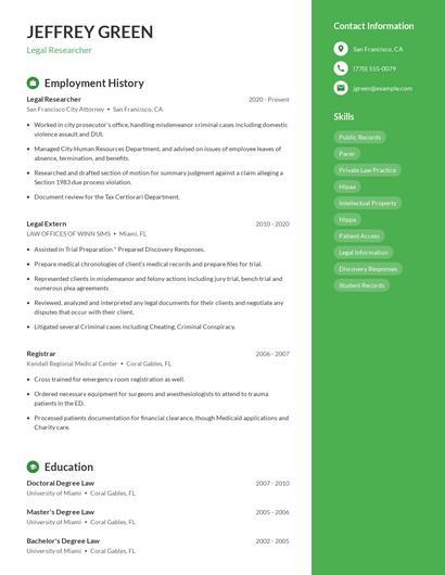 Legal Researcher Resume