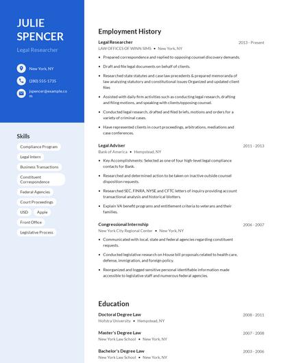 Legal Researcher Resume