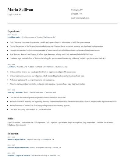 Legal Researcher Resume