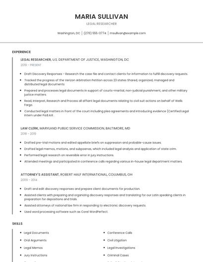 Legal Researcher Resume