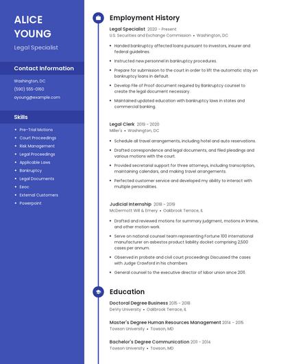 Legal Specialist Resume