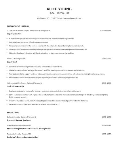 Legal Specialist Resume