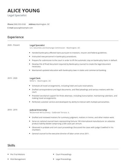 Legal Specialist Resume