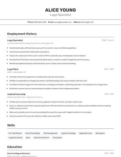 Legal Specialist Resume