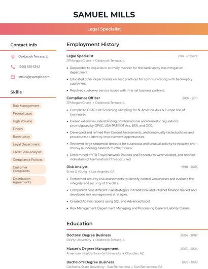 Legal Specialist Resume