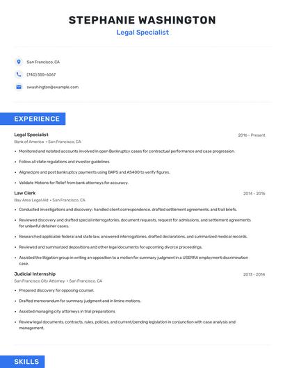Legal Specialist Resume