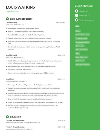 Legal Specialist Resume