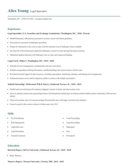 Legal Specialist Resume