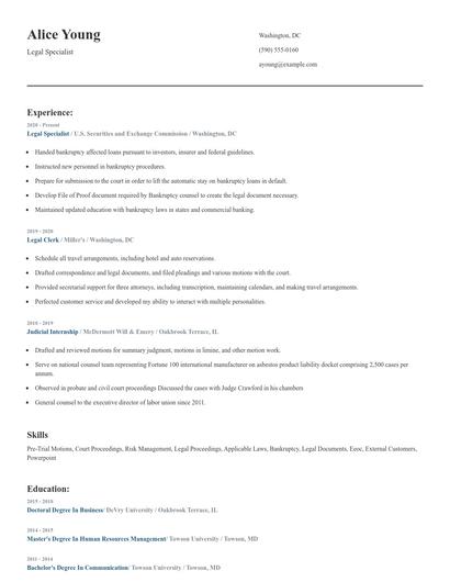 Legal Specialist Resume