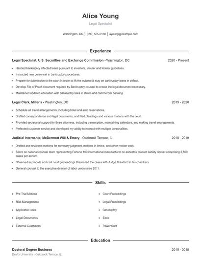 Legal Specialist Resume