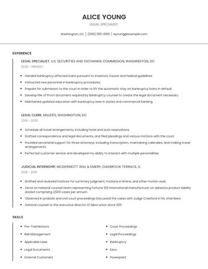 Legal Specialist Resume