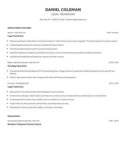 Legal Technician Resume