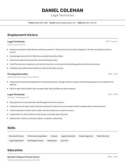 Legal Technician Resume