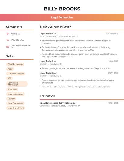 Legal Technician Resume