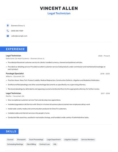 Legal Technician Resume