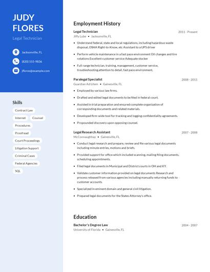 Legal Technician Resume