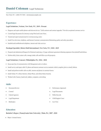 Legal Technician Resume