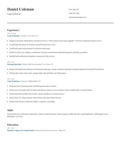 Legal Technician Resume